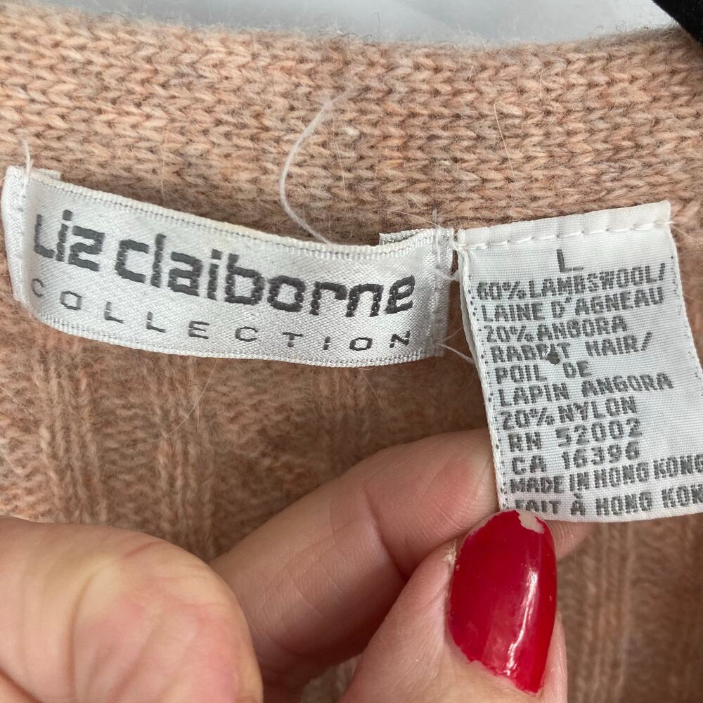 Vintage Liz Claiborne Lambswool Angora Cardigan Sweater Granny Old Money Large - Picture 8 of 10